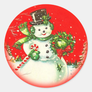 Vintage Kerstmis Snowman Sticker