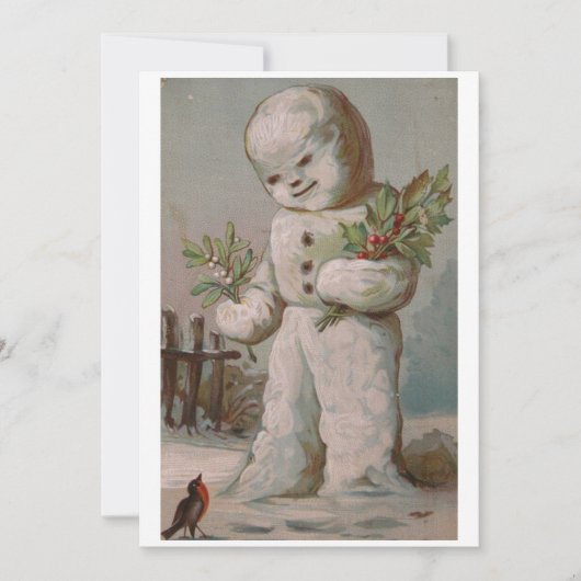 Vintage Kerstmis Snowman voert vogel uit Feestdagenkaart (Voorkant)