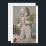 Vintage Kerstmis Snowman voert vogel uit Feestdagenkaart<br><div class="desc">Vintage kerstman die vogel voedt.</div>
