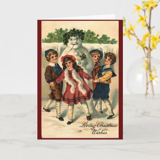 Vintage Kerstmis Snowman Winter Kaart (Gele Bloem)