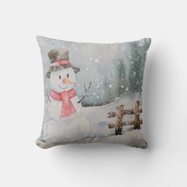Vintage Kerstmis Snowman Winter Kussen (Voorkant)