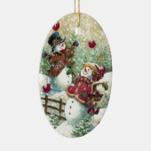 Vintage Kerstmis Snowmen Keramisch Ornament (Rechts)