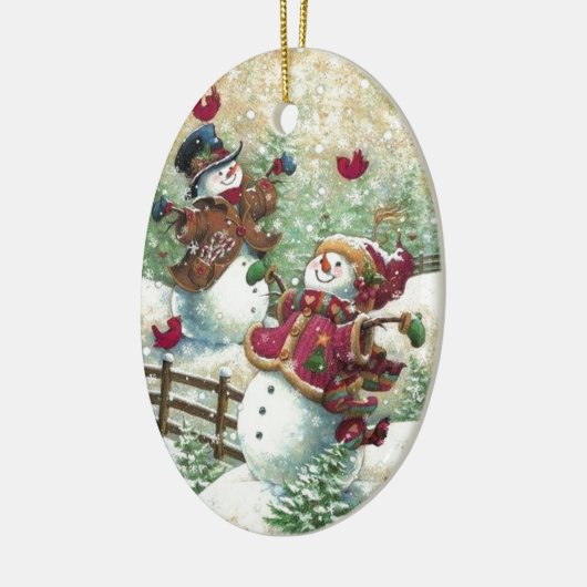 Vintage Kerstmis Snowmen Keramisch Ornament (Links)