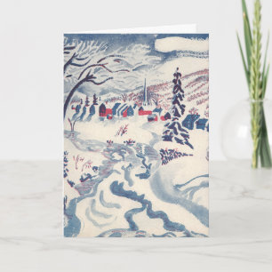 Vintage Kerstmis, Snowscape met Winter Village Feestdagen Kaart