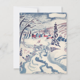 Vintage Kerstmis, Snowscape met Winter Village Feestdagenkaart