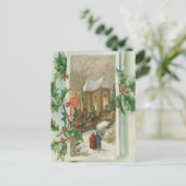 Vintage Kerstmis Snowy Church Feestdagenkaart (Staand voorkant)