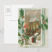 Vintage Kerstmis Snowy Church Feestdagenkaart (Voorkant / Achterkant)