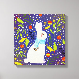 Vintage Kerstmis Snowy Rabbit Winter Canvas Afdruk