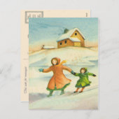 Vintage Kerstmis, spelende kinderen Feestdagenkaart (Voorkant / Achterkant)