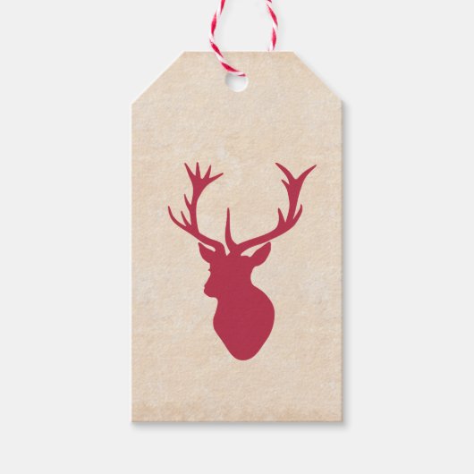 Vintage Kerstmis Stag Cadeaulabel (Voorkant)