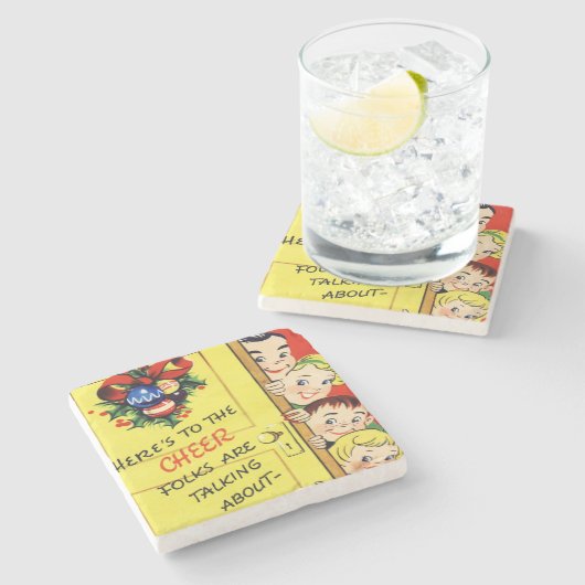 Vintage Kerstmis Stenen Onderzetter (Zijkant)