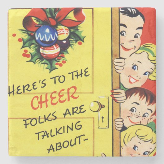 Vintage Kerstmis Stenen Onderzetter (Voorkant)