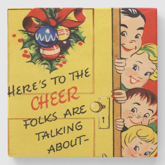 Vintage Kerstmis Stenen Onderzetter (Voorkant)