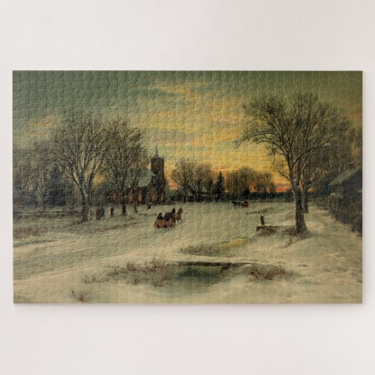 Vintage Kerstmis: Sunset Winter Landschap Legpuzzel (Horizontaal)