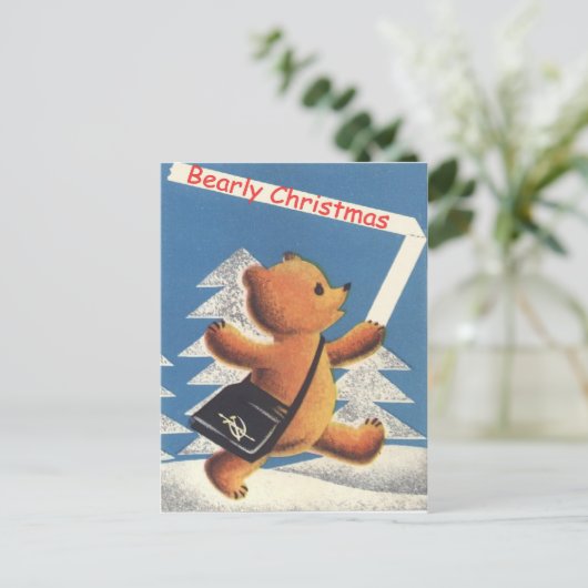 Vintage Kerstmis, Teddy, Bearly Kerstmis Feestdagenkaart (Staand voorkant)