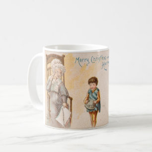 Vintage Kerstmis Tekening Oma Kleinkind Koffiemok