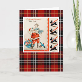 Vintage Kerstmis Terrier Hond voor Kind Feestdagen Kaart