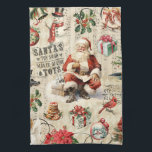 Vintage Kerstmis Theedoek<br><div class="desc">Vintage Kerst decoupage keukenhanddoek. Feestelijke keukenhanddoek maakt een schattig kerstcadeau. Ontworpen voor u door Blackberry Boulevard.</div>