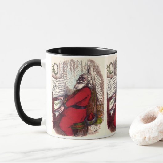 Vintage Kerstmis, Thomas Nast Santa Claus Piano Mok (Met donut)