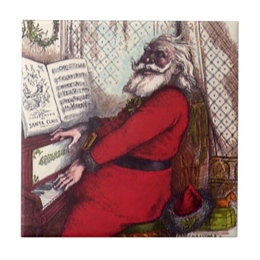 Vintage Kerstmis, Thomas Nast Santa Claus Piano Tegeltje (Voorkant)