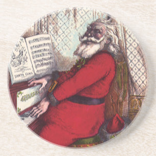 Vintage Kerstmis, Thomas Nast Santa Claus Piano Zandsteen Onderzetter