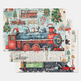 Vintage Kerstmis trein liefhebbers Inpakpapier Vel