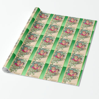 Vintage Kerstmis, twee meisjes en een boom Cadeaupapier