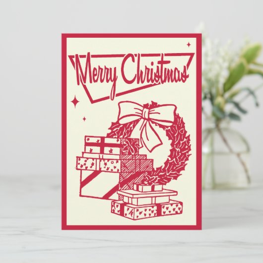 Vintage Kerstmis Uitnodiging (Staand voorkant)