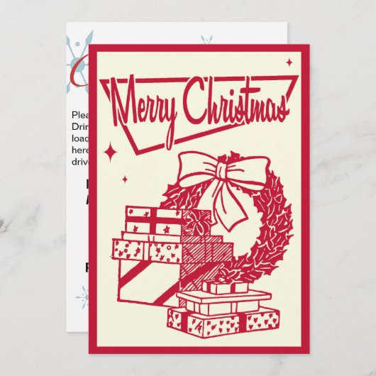 Vintage Kerstmis Uitnodiging (Voorkant / Achterkant)