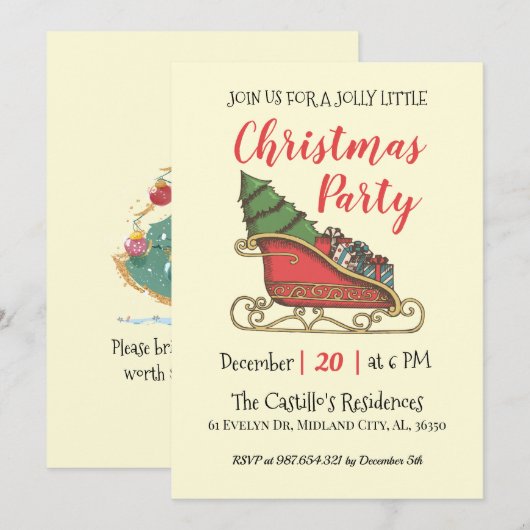 Vintage Kerstmis - Uitnodiging op persoonlijke tit (Voorkant / Achterkant)