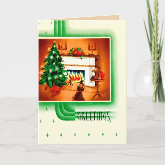 Vintage Kerstmis van de Hond Scottie Feestdagen Kaart (Voorkant)