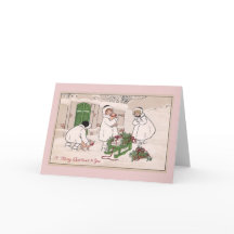 Vintage Kerstmis van de Varkens van meisjes en van