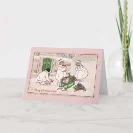 Vintage Kerstmis van de Varkens van meisjes en van Feestdagen Kaart