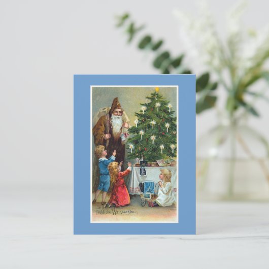 Vintage Kerstmis van "Frohliche Weihnachten" Feestdagenkaart (Staand voorkant)