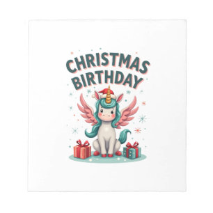 Vintage Kerstmis Verjaardag Meisje Eenhoorn Schatt Notitieblok