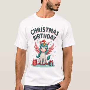 Vintage Kerstmis Verjaardag Meisje Eenhoorn Schatt T-shirt