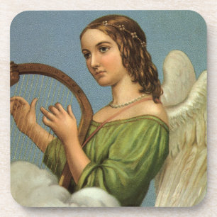 Vintage Kerstmis, Victoriaans Angel met Music Harp Bier Onderzetter