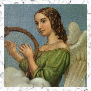 Vintage Kerstmis, Victoriaans Angel met Music Harp Legpuzzel