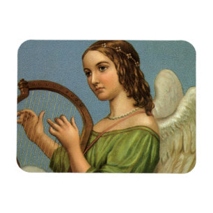 Vintage Kerstmis, Victoriaans Angel met Music Harp Magneet