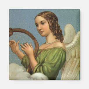 Vintage Kerstmis, Victoriaans Angel met Music Harp Magneet