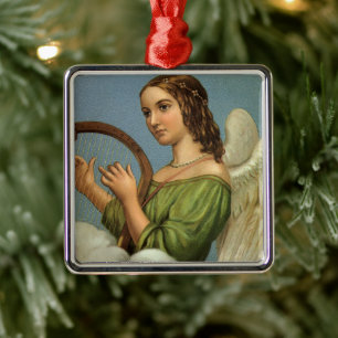 Vintage Kerstmis, Victoriaans Angel met Music Harp Metalen Ornament