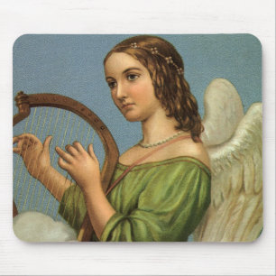 Vintage Kerstmis, Victoriaans Angel met Music Harp Muismat