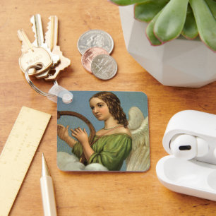 Vintage Kerstmis, Victoriaans Angel met Music Harp Sleutelhanger