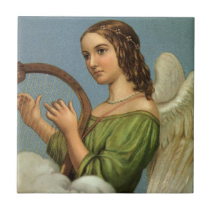 Vintage Kerstmis, Victoriaans Angel met Music Harp Tegeltje