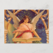Vintage Kerstmis, Victoriaans Angel Reading Bijbel Feestdagenkaart (Voorkant)