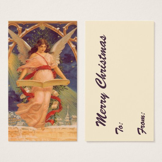 Vintage Kerstmis, Victoriaans Angel Reading Bijbel Visitekaartjes (Voorkant /achterkant)