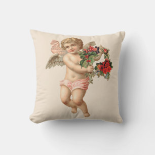 Vintage Kerstmis, Victoriaans Angel w Floral Wreat Kussen