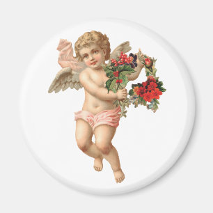 Vintage Kerstmis, Victoriaans Angel w Floral Wreat Magneet