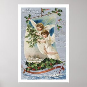 Vintage Kerstmis, Victoriaans Angels in een zeilbo Poster