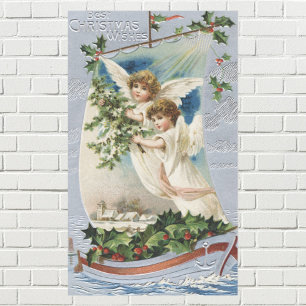 Vintage Kerstmis, Victoriaans Angels in een zeilbo Rechthoekige Sticker